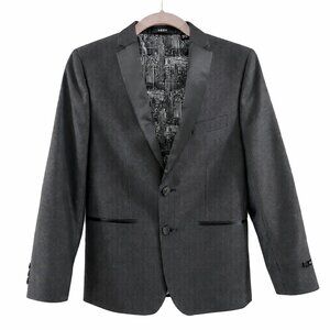 DKNY Boys Skinny Fit Tuxedo Blazer Black Textured Shawl Lapel Formal Jacket 12R